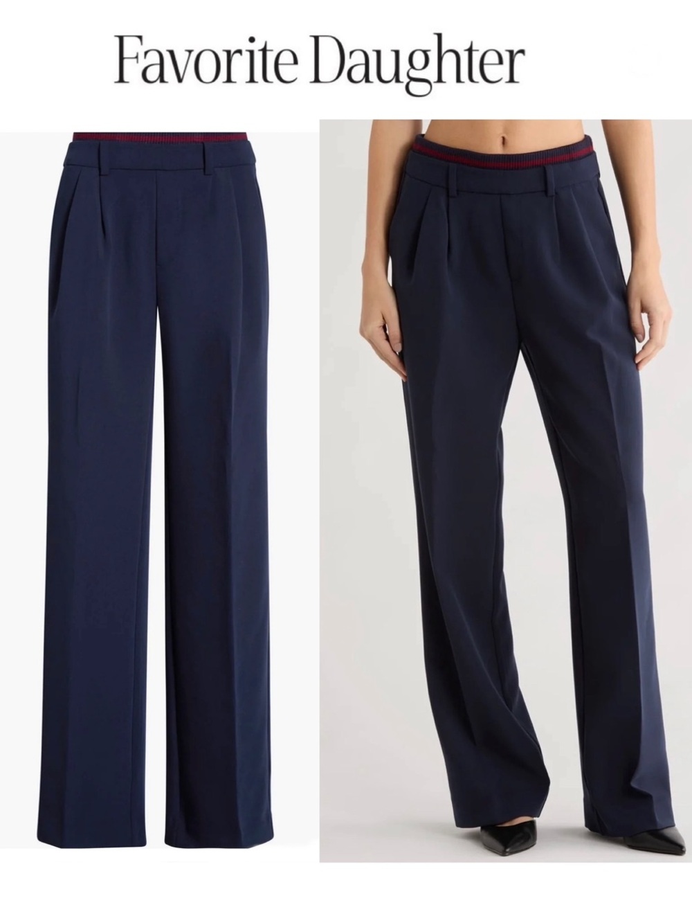 Favorite Daughter VARSITY PANT Navy Trousers with Red Trim Waistband M NWT $278